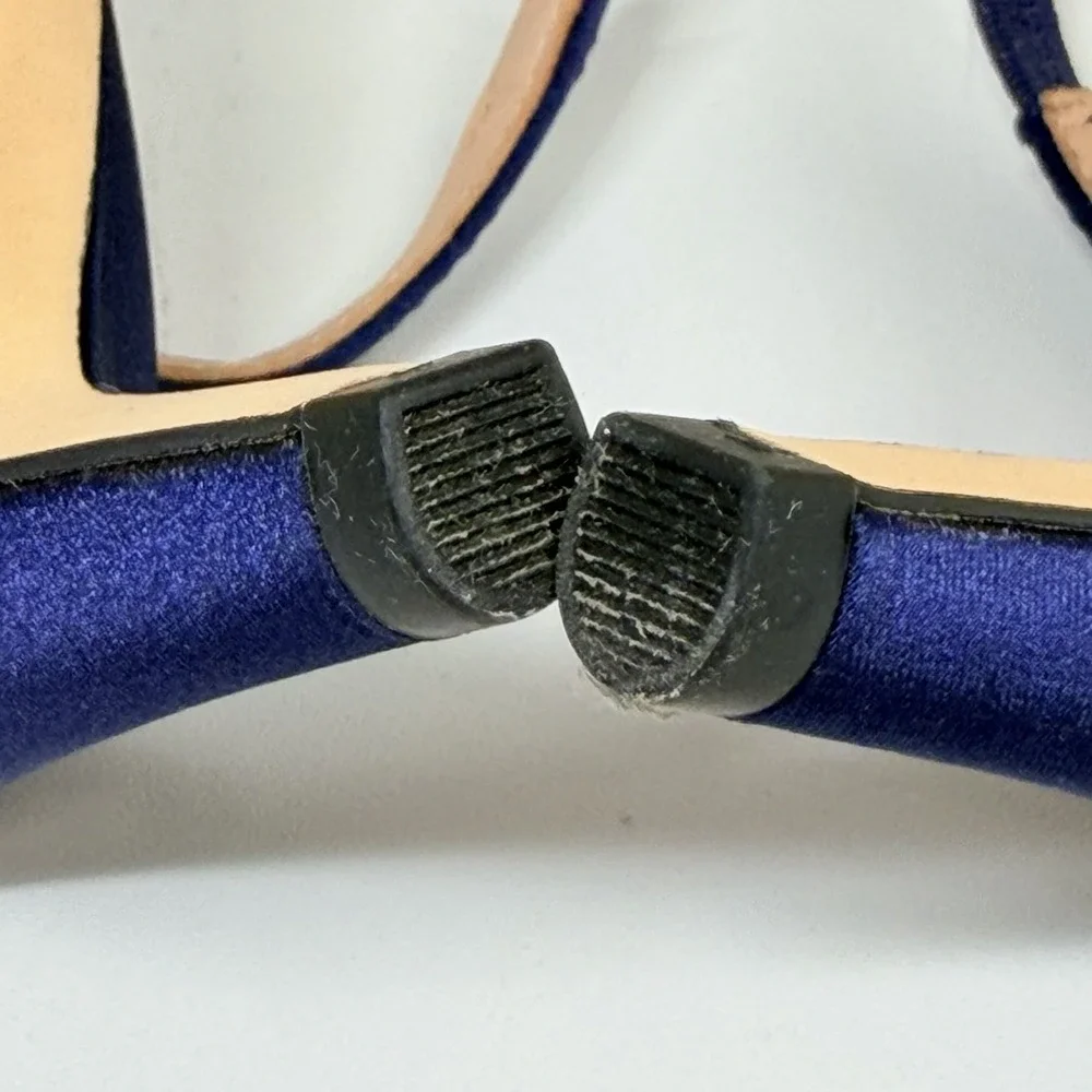 Cole Haan Vandam Sling 65 Navy Satin Pointed Toe Kitten Heeled Pumps Sz 9.5 - Picture 9 of 11